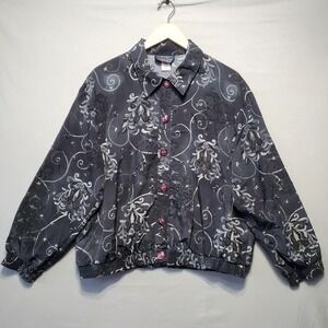Willow Ridge Y2K Cropped Bomber Jacket Floral Scroll Whimsigoth Academia Large